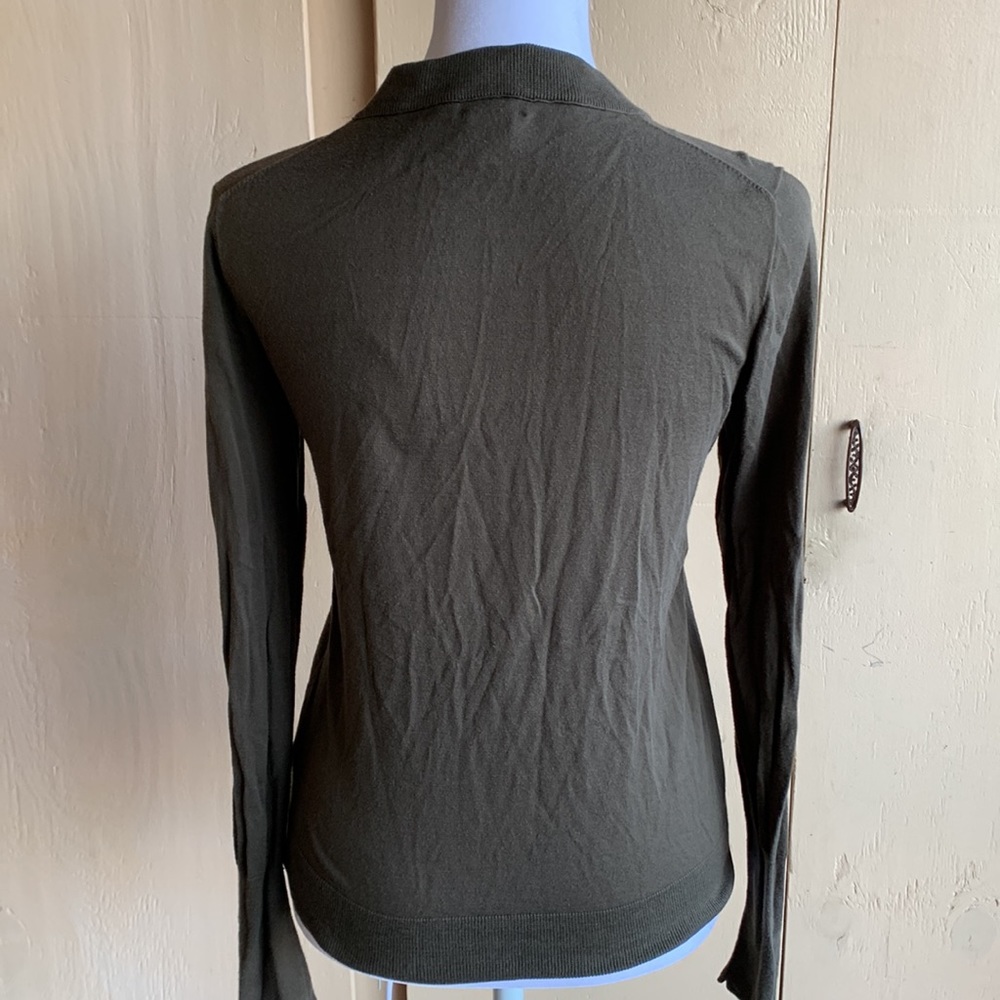 J Crew size S olive green cardigan with silk pockets - Picture 5 of 8